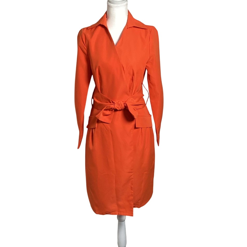 Mermaigirl Women Dress Size M Orange Long Sleeve Belted Wrap Midi Dress NWT - Picture 1 of 11